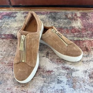 Frye Lena Tan Suede Zip Sneakers